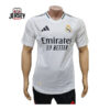 Real Madrid 2024/25 Home players Kit Classic white design with modern gold accents and sleek detailing Lightweight, breathable, moisture-wicking fabric for comfort and performance Sustainable, made from recycled polyester for an eco-conscious fit Flexible, stretch fit for freedom of movement Personalization available for name and number customization