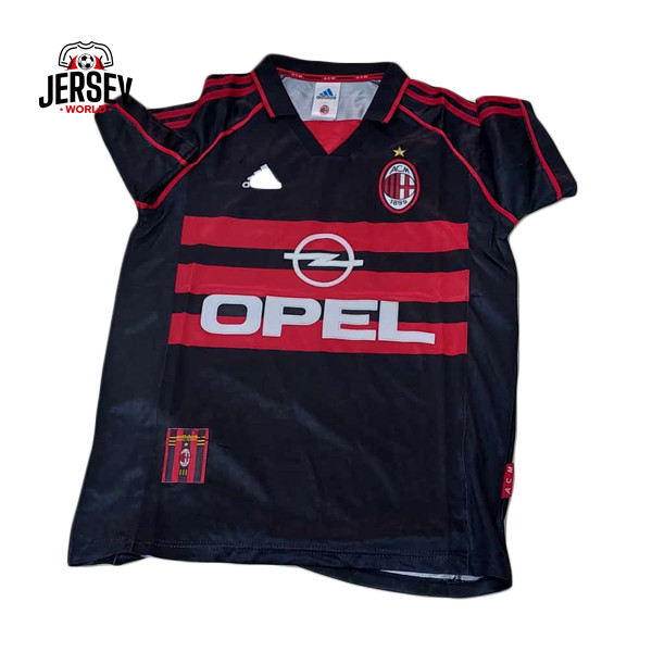 AC Milan 1998-99 Third Kit Brand: Adidas Team: AC Milan Season: 1998-99 Type: Third Kit Material: 100% Polyester Color: Black with red accents Sponsor: Opel